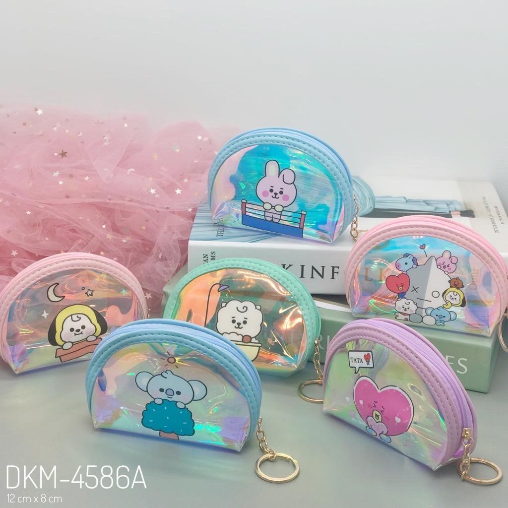 dompet kecil dompet koin hologram kpop bts bt21 gantungan kunci / tas dk21 metalik waterproof