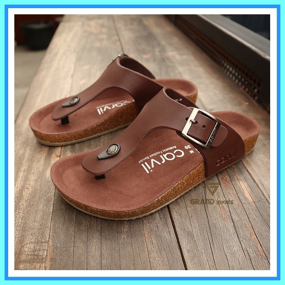 Sandal Jepit Pria Kulit Asli Terlaris ginal Sandal Harian Jalan Jalan Santai Kulit Sendal Carvil Cow