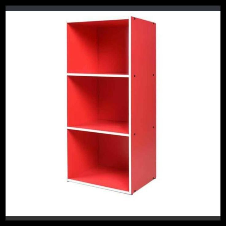 ZYO Rak Lemari Kayu 3 Susun Serbaguna Baju Mainan Pajangan Dapur TV - Merah