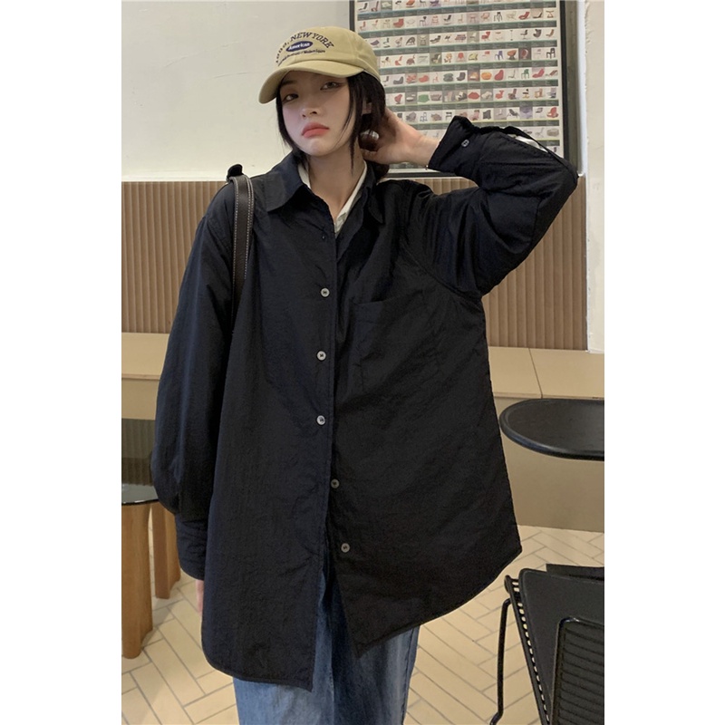 Pakaian Wanita Ukuran Besar Kemeja Ditambah Tebal Tambah Beludru Musim Gugur dan Musim Dingin Wanita