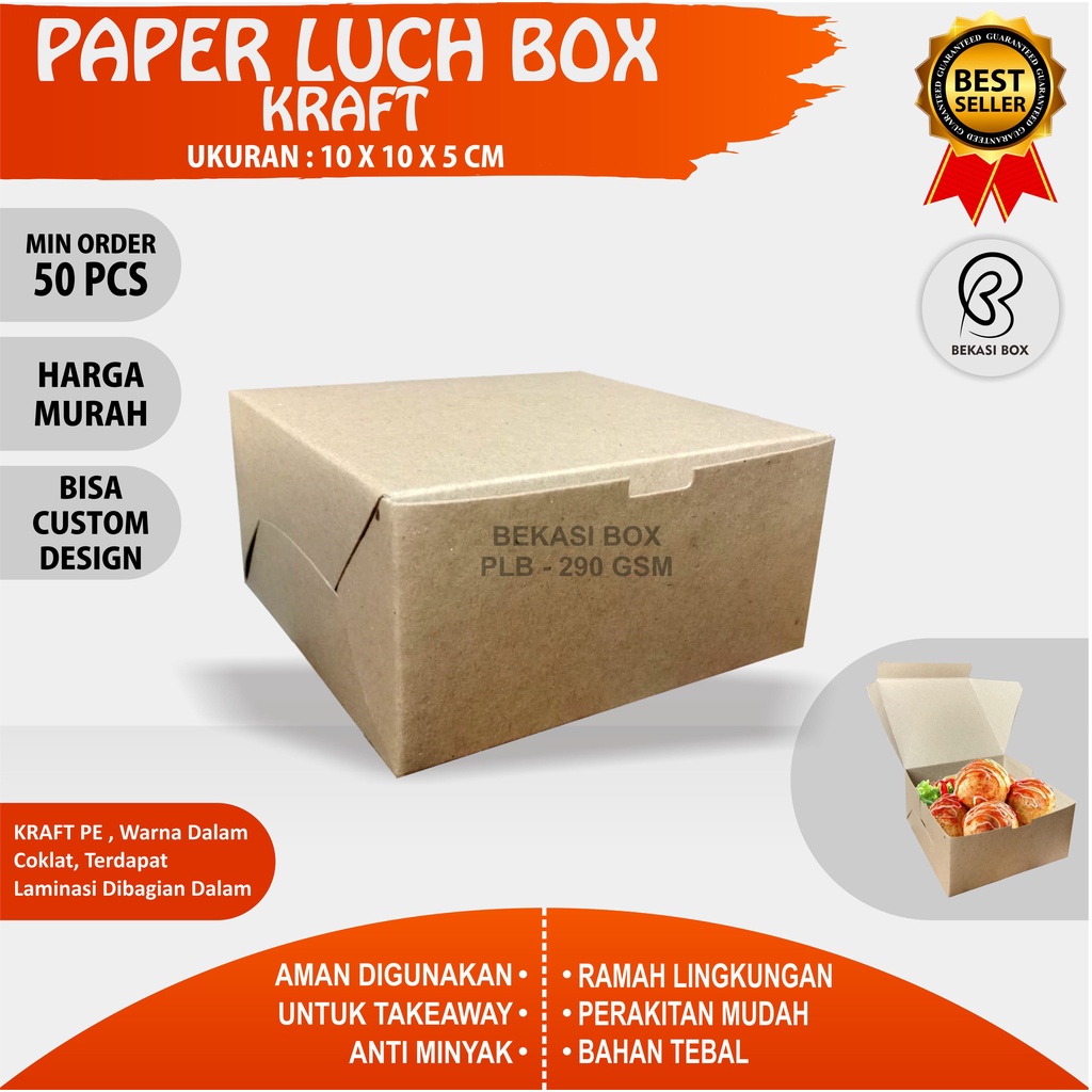 Paper Lunch Box Kraft Pe (COKLAT)  / Box Dimsum / Wadah Dimsum / Dus Takoyaki / Box Takoyaki / Kemasan Roti