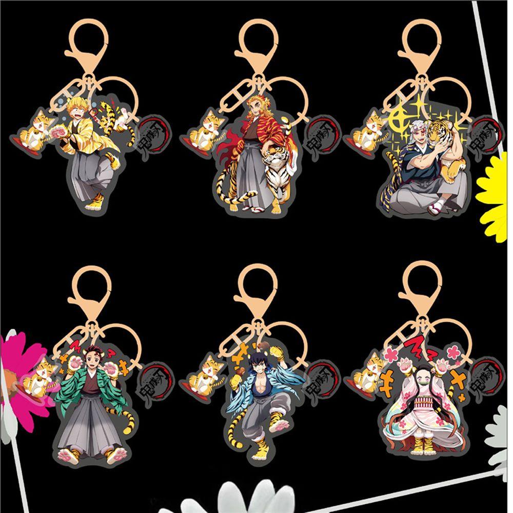 Lanfy Demon Tanjirou Gantungan Kunci Anak Koleksi Perhiasan Rengoku Kamado Nezuko Aksesoris Mobil Akrilik Figure Kartun Anime Akrilik Liontin