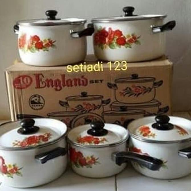 10 Pcs Set ( Panci+Tutup ) Enamel Maspion England Set Pe8278
