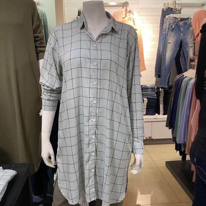 Bodytalk tunik wanita motif kotak-kotak soft grey super cantik S-L