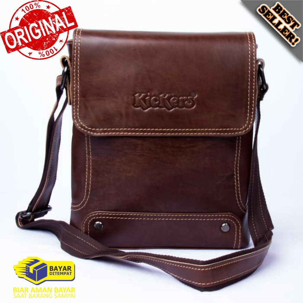 Tas Slempang Kulit Pria Original Kickers 100% Kulit Sapi Asli