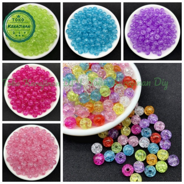 [ 50 Pcs ] Mote Es Retak Manik Manik Ice Bola Kaca Retak Acrylic Bead Crackle