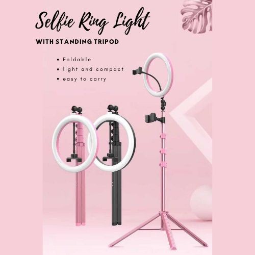 LED Ring Light 12 inch with Folding Tripod dengan Tripod lipat 2m - ring light rosegold