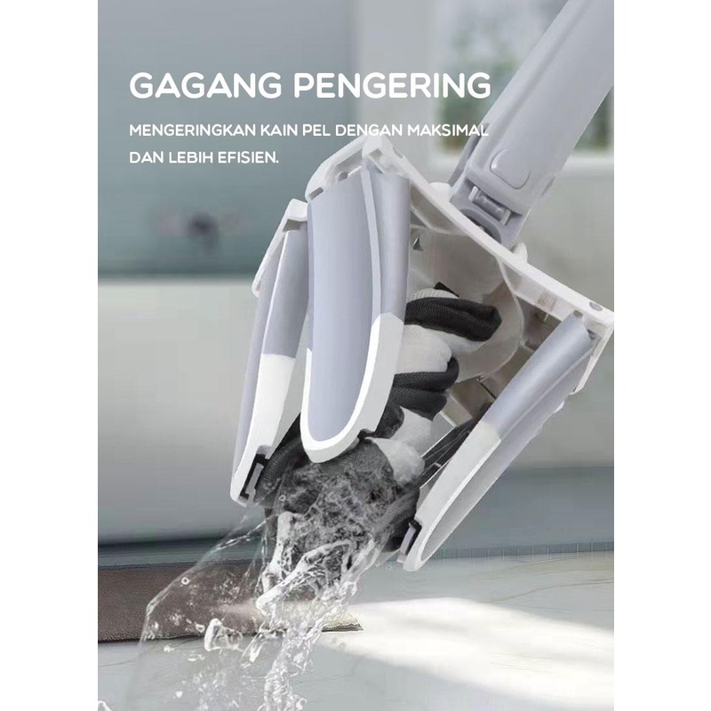 Alat Tongkat Kain Pel Lap Lantai Peras X Mop Hand-Free Wash Rotasi 360° Pembersih Rumah Handle Wash Praktis