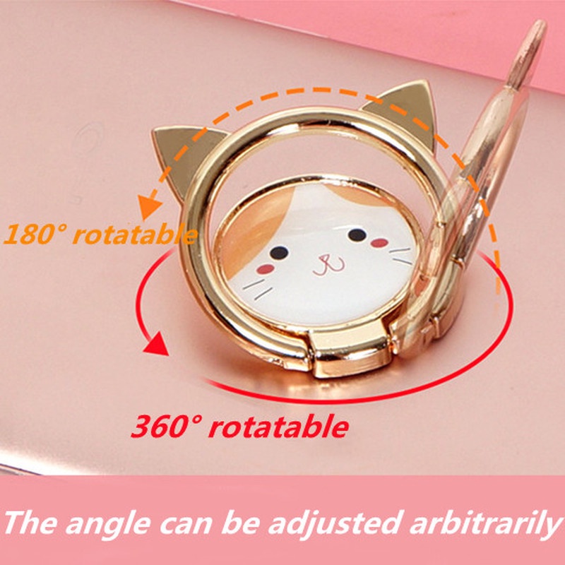 1pc Ring Holder Bentuk Kucing Lucu Bahan Metal Dapat Berputar 360 Derajat° Holder Handphone Bentuk Bulat Anti Jatuh