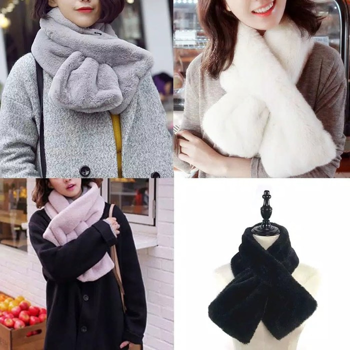 Syal Wanita Bulu Selembut Sutera Musim Dingin Winter Scarf