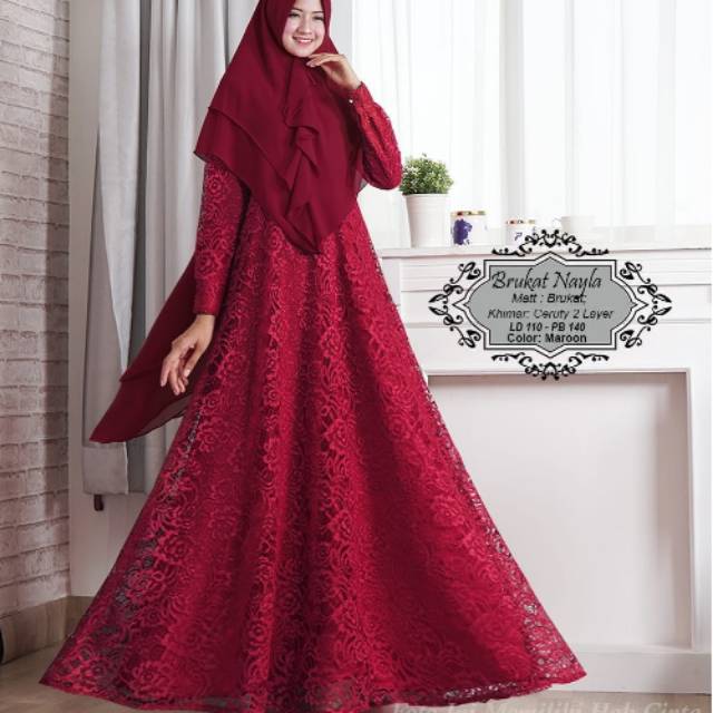 Promoset Syari Brukat Nayla Mew Maroon 4 Warna Lainnya Setelah Haji Umroh Gamis Syari Brukat