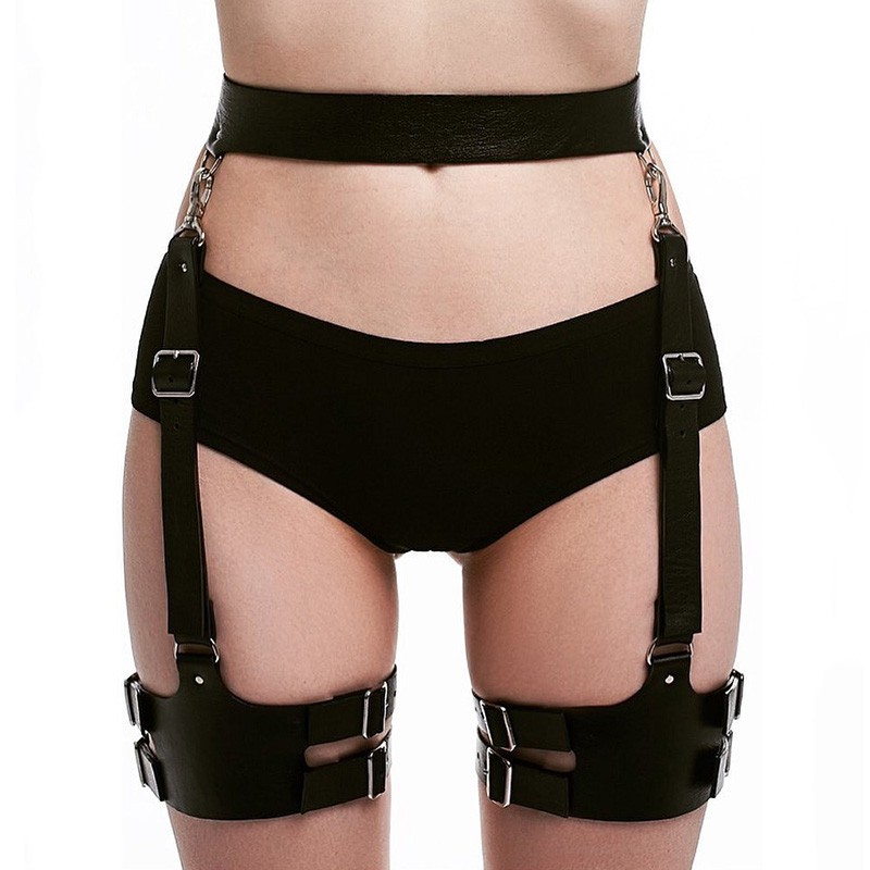 Kulit Tubuh Harness Sabuk Garter Suspender Paha Band Garter Kaki Body Harness untuk Wanita Belt
