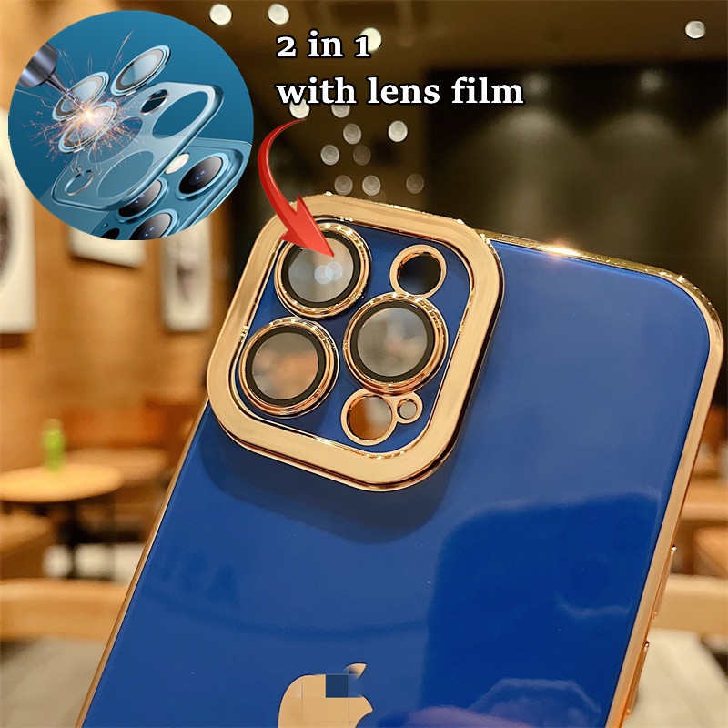 2 in 1 soft case Pelindung Lensa electroplating Untuk iphone 11 13 12 pro max