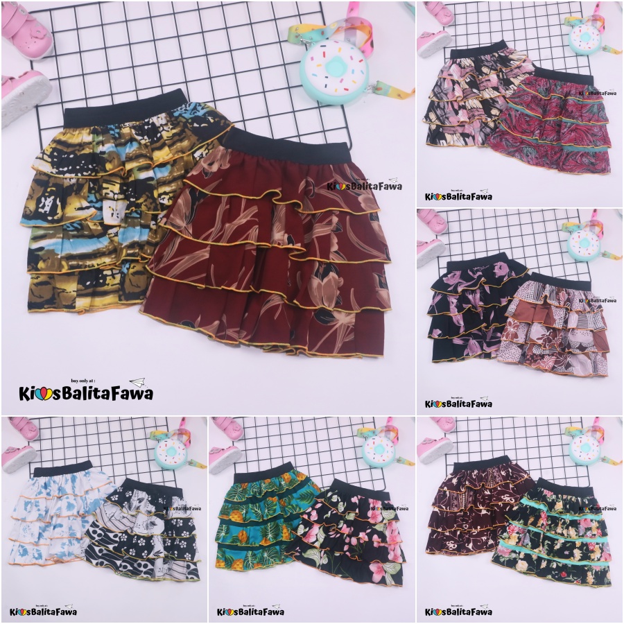 Rok Tumpuk Motif uk 5-7 Tahun / Model Anak Perempuan Cewek Bunga Salur Polos Pendek Shabby Chic