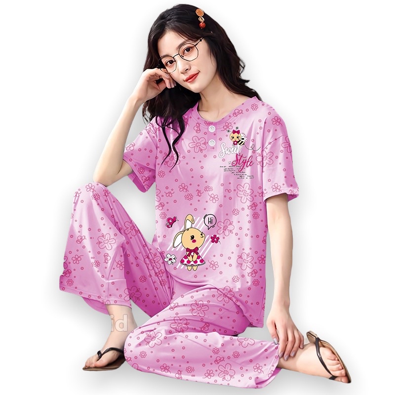 Lilipop.id  Baju Tidur Wanita CP Style Setelan Piyama BabyDoll Kaos Celana Panjang