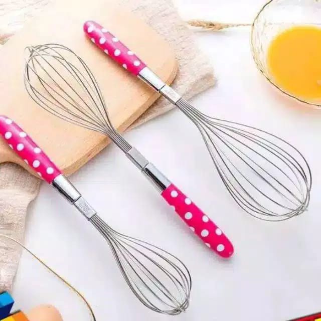 Promo!!!Kocokan telur manual whisker egg stainless steel polkadot murah