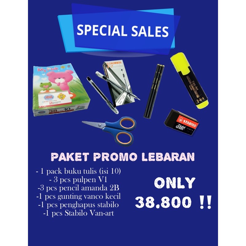 

Paket alat tulis / Paket Perlengkapan sekolah / Buku tulis / Spesial sales / PROMO LEBARAN / paket