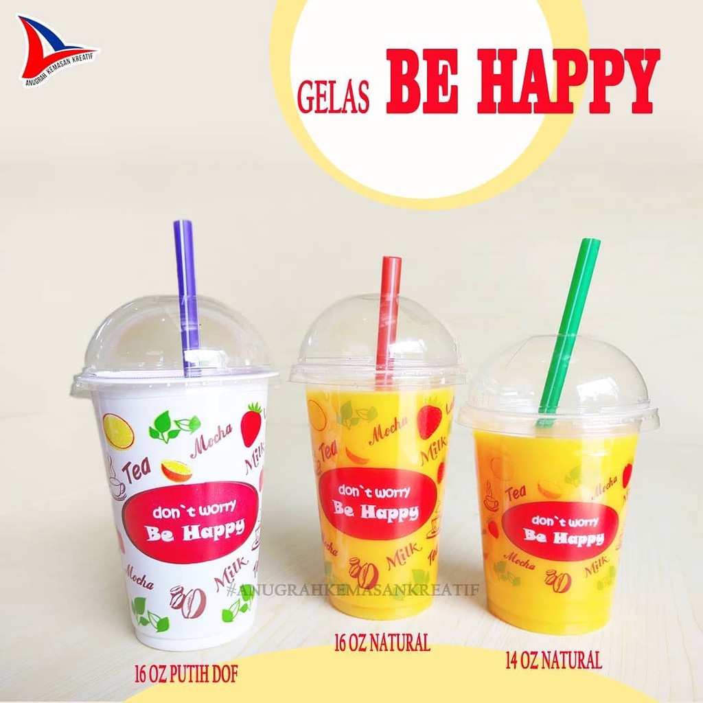 

Gooku 28 Store Gelas Sap 16 Oz Be Happy Nat (Bening) 7Gr Isi 50 Pcs
