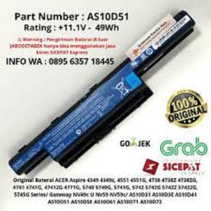 Baterai Original ACER ASPIRE 4739 4741 4743 4349 4743 4750 4253