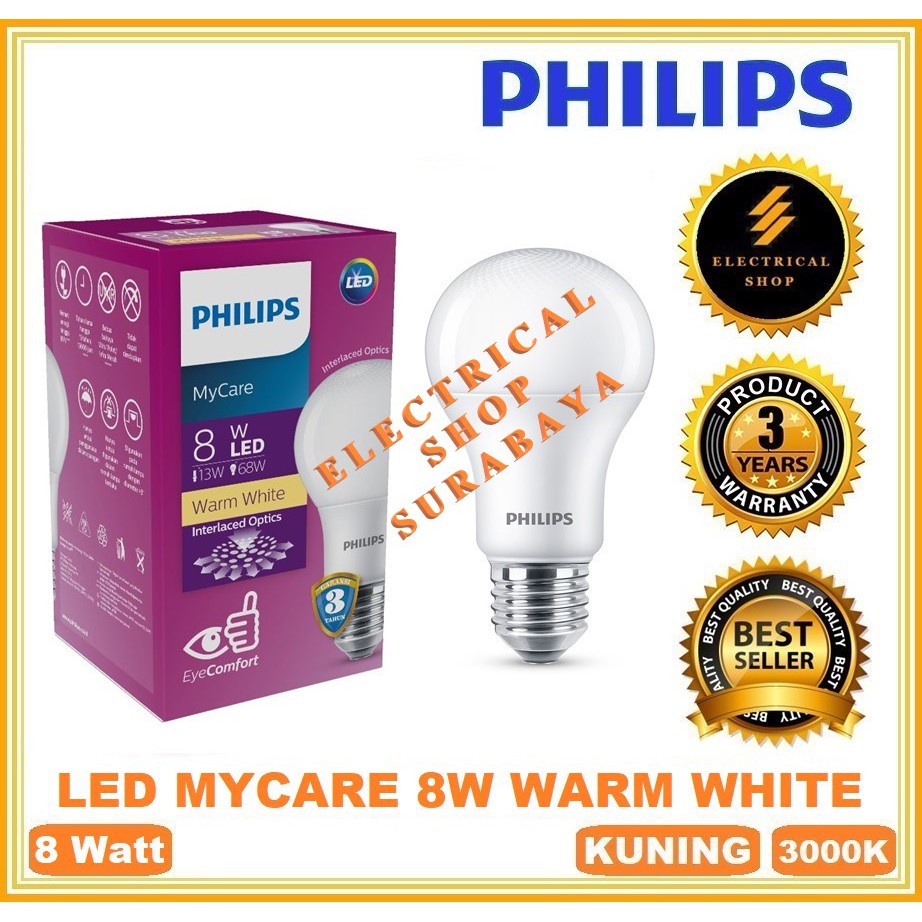 PHILIPS LAMPU LED BULB MYCARE 8W / 8 WATT KUNING (BERGARANSI 3 TAHUN HARGA GROSIR) LEDBULB