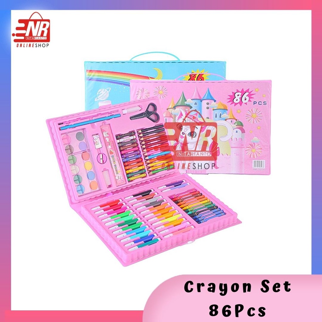 Crayon Set 86pcs / Crayon Set Koper Tas / Pensil Warna Mewarnai Anak anak