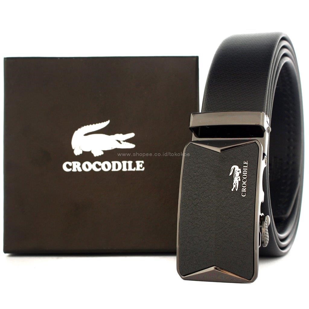 TOKOKOE - Gesper Ikat Pinggang Pria model Rel Big Size Kulit - Croc CR48 Hitam