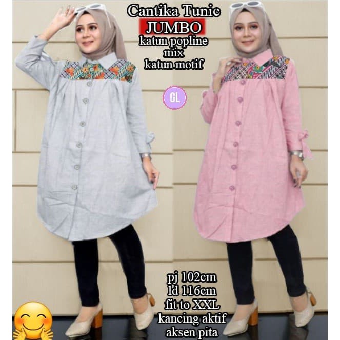 baju atasan tunik/tunik jumbo/baju muslim bigsize/cantika tunic/g75184