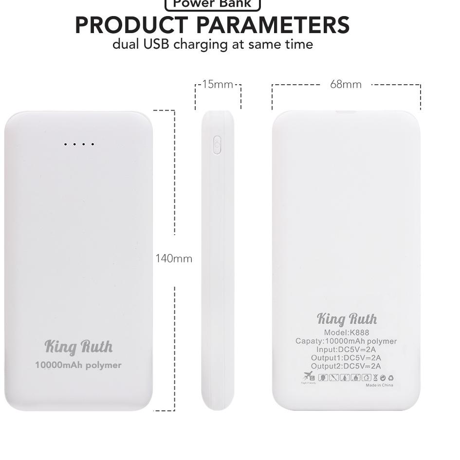 AMR.21Jl22y– King Ruth K888 PowerBank 10000 mAh Dual USB Portable Power Bank  Quick Charge