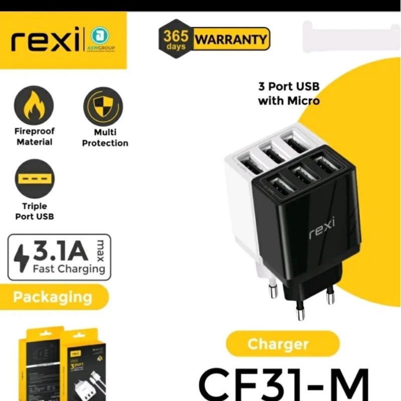 Adaptor Batok Charger 3 Port Usb Travel With Cable CF-31M Rexi