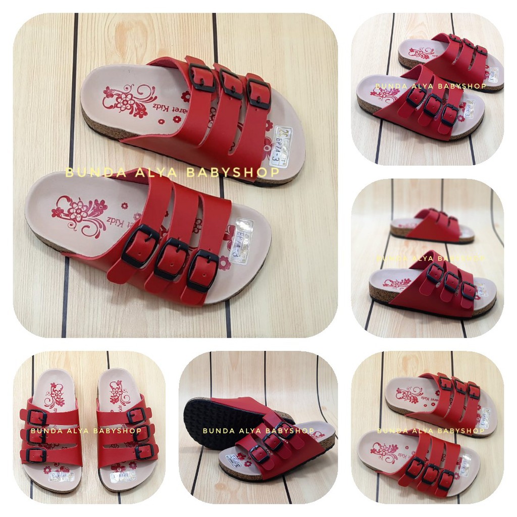 Sandal Anak Perempuan Slop PREMIUM Usia 4 5 6 Tahun MERAH - Sendal Anak Cewek Bunga Size 26 - 35 LicinAlas Karet Anti