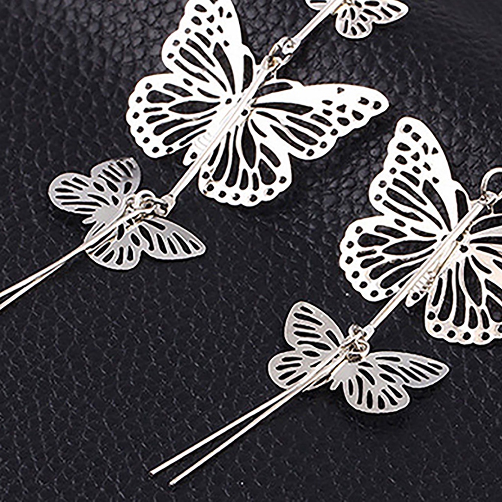 Hu Hu Hu Hu Hu Alat Bantu Pasang Kacamata♡ 1 Pasang Anting Rumbai Panjang Desain Butterfly Bahan Alloy Untuk Anniversary