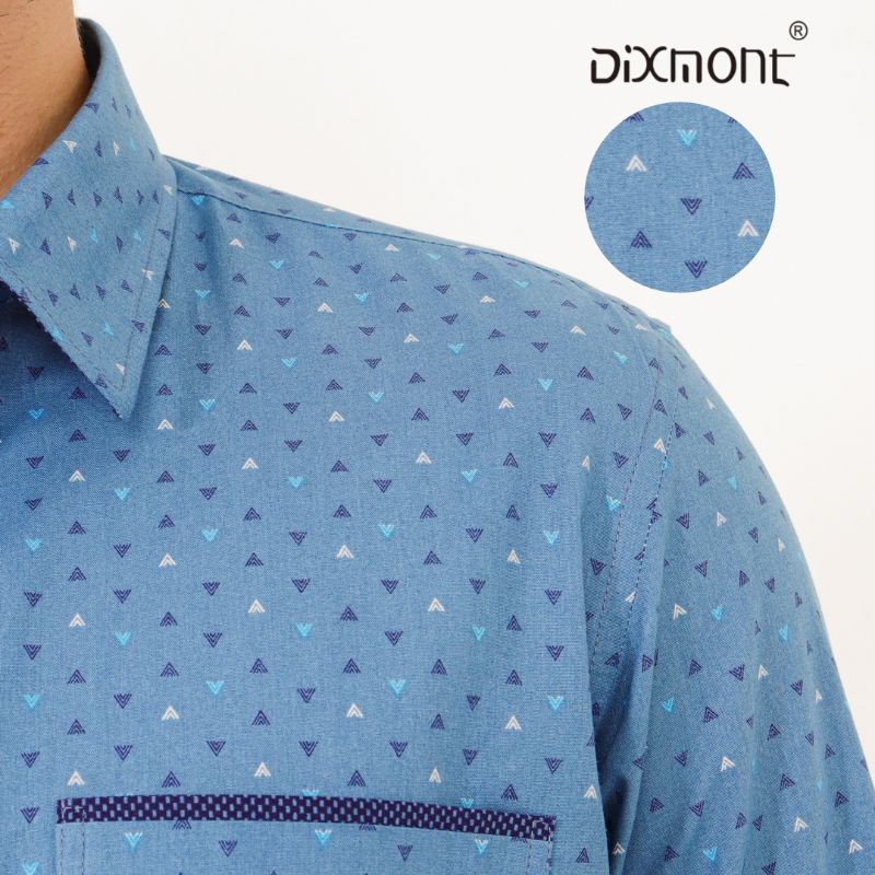 Dixmont Kemeja Pria Basic Formal Motif Lengan Panjang Hem ML00122