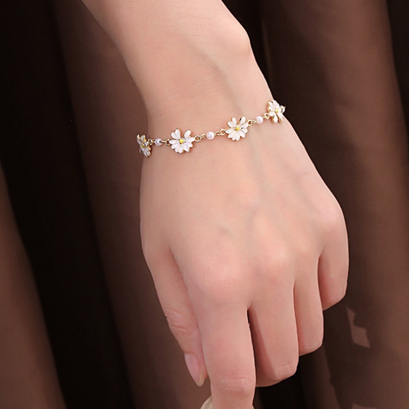 Gelang Desain Bunga Daisy Bahan Alloy Gaya Korea Jepang