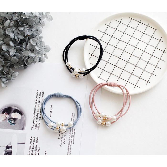 ⭐Bobastore⭐R123 IKAT RAMBUT MUTIARA PITA FASHION GAYA KOREA WANITA KARET KUNCIR HAIRCLIP HAIRPIN-4