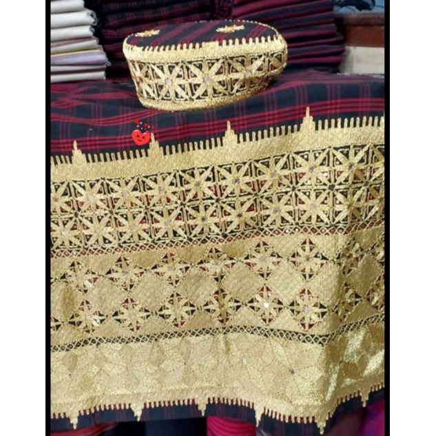 kain tapis lampung papa sarung tapis laki-laki set peci
