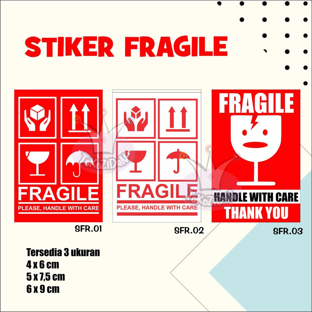 

stiker fragile awas pecah jangan dibanting merah / label fragile murah / stiker fragile lucu unik