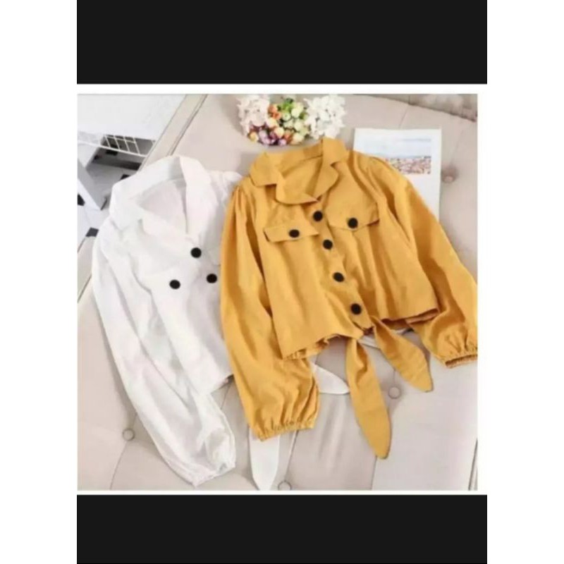 Maggie Button Crop/ Kemeja Wanita Moscrepe Premium