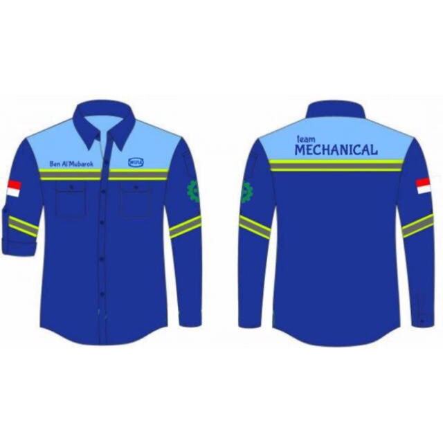 Baju safety biru muda kombinasi biru tua Tambah bordir Baju safety biru muda kombinasi biru tua Tambah bordir
