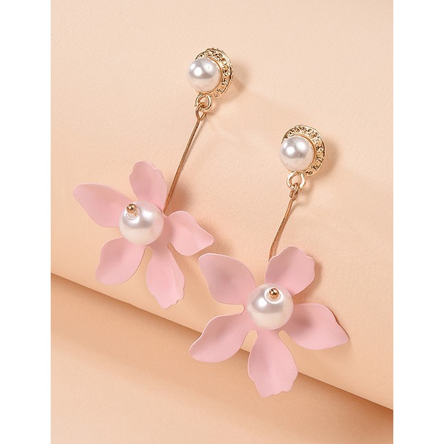 LRC Antying Tusuk Fashion Flower Pearl Alloy Earrings K46488