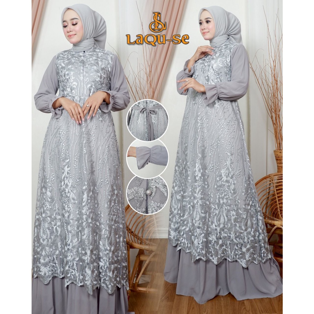 Dress Gamis Kebaya Cantik Modern Mix Ceruty Babydoll Gaun Pesta Kondatangan Wanita Mewah  Gamis Kondangan By Laquse_kebaya2