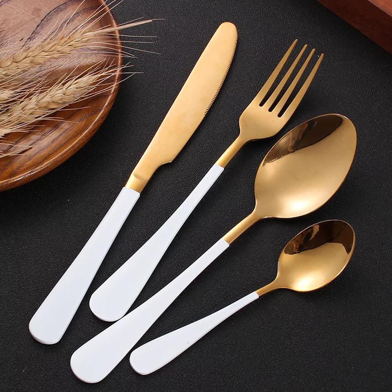 dinner table spoon set gold series portable / sendok garpu sendok teh pisau steak stainless set