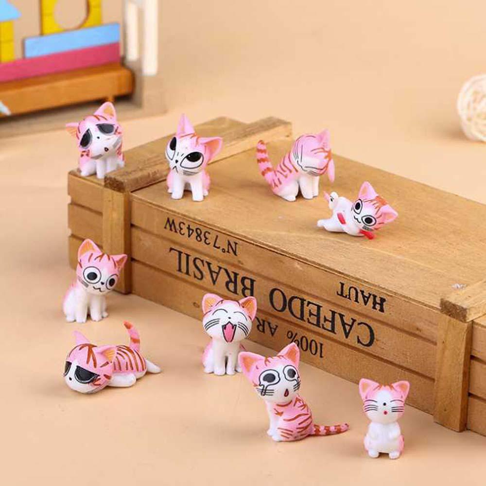 Lanfy Keju Model Kucing Lucu 9 Pcs Patung Miniatur Ornamen DIY Kerajinan Peri Taman Bayi Menemani Mainan