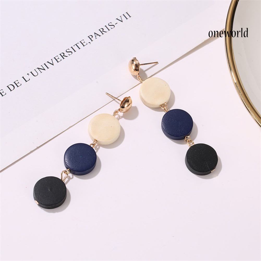 OW# Women Round Geometric Wooden Drop Dangle Ear Stud Earrings Fashion Jewelry Gift