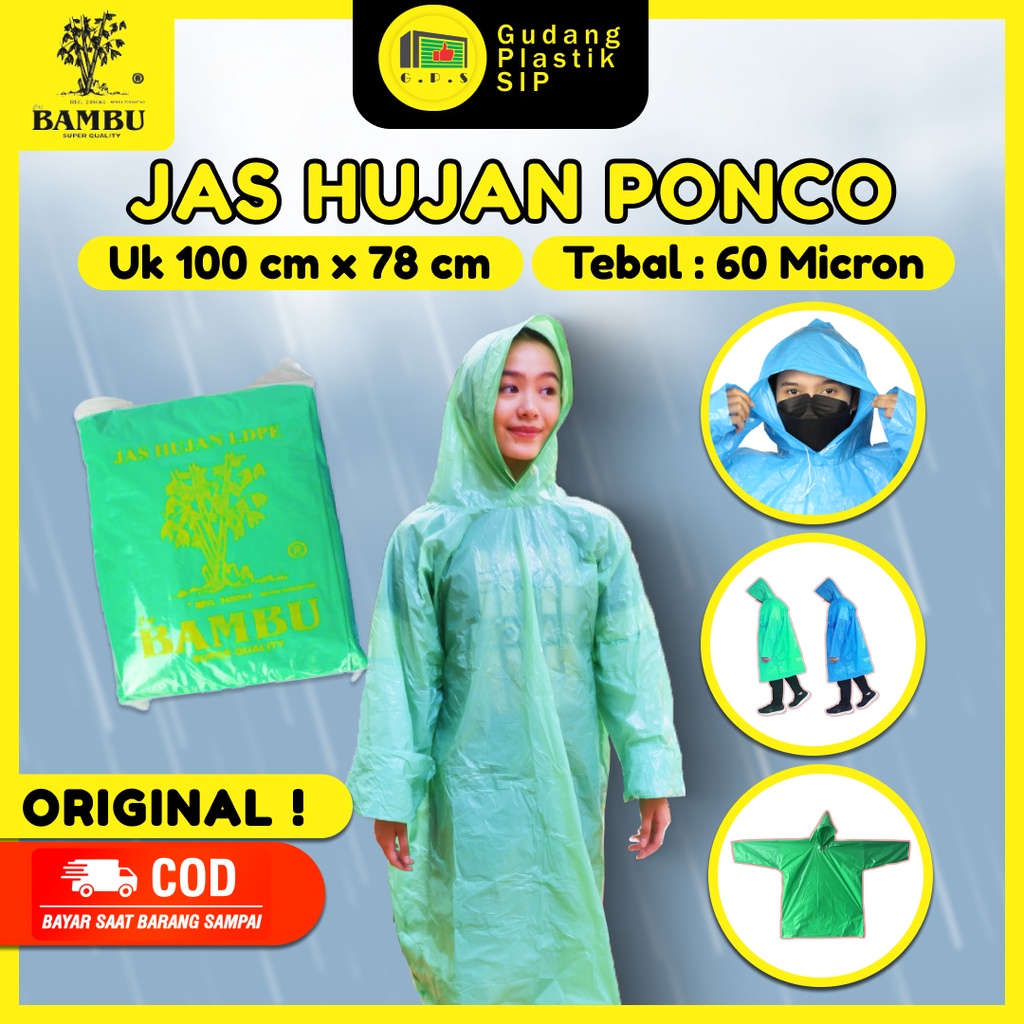 Jas Hujan Plastik LDPE  Poncho Bambu Tebal Murah