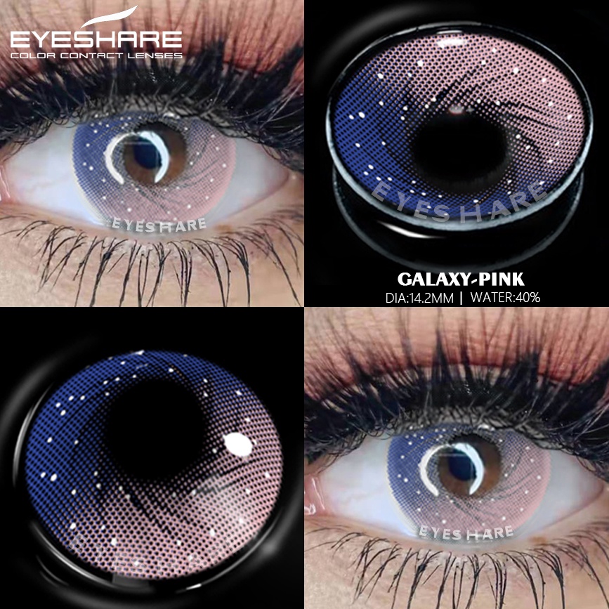 （COD）Seri GALAXY PURPLR /  GEM BLUE 1 pasang lensa kontak warna diameter 14.2 MM softlens dubai pink gray blue mata yang besar warna gradien softlens Fashion Import Premium soflen mata soflent soflen normal