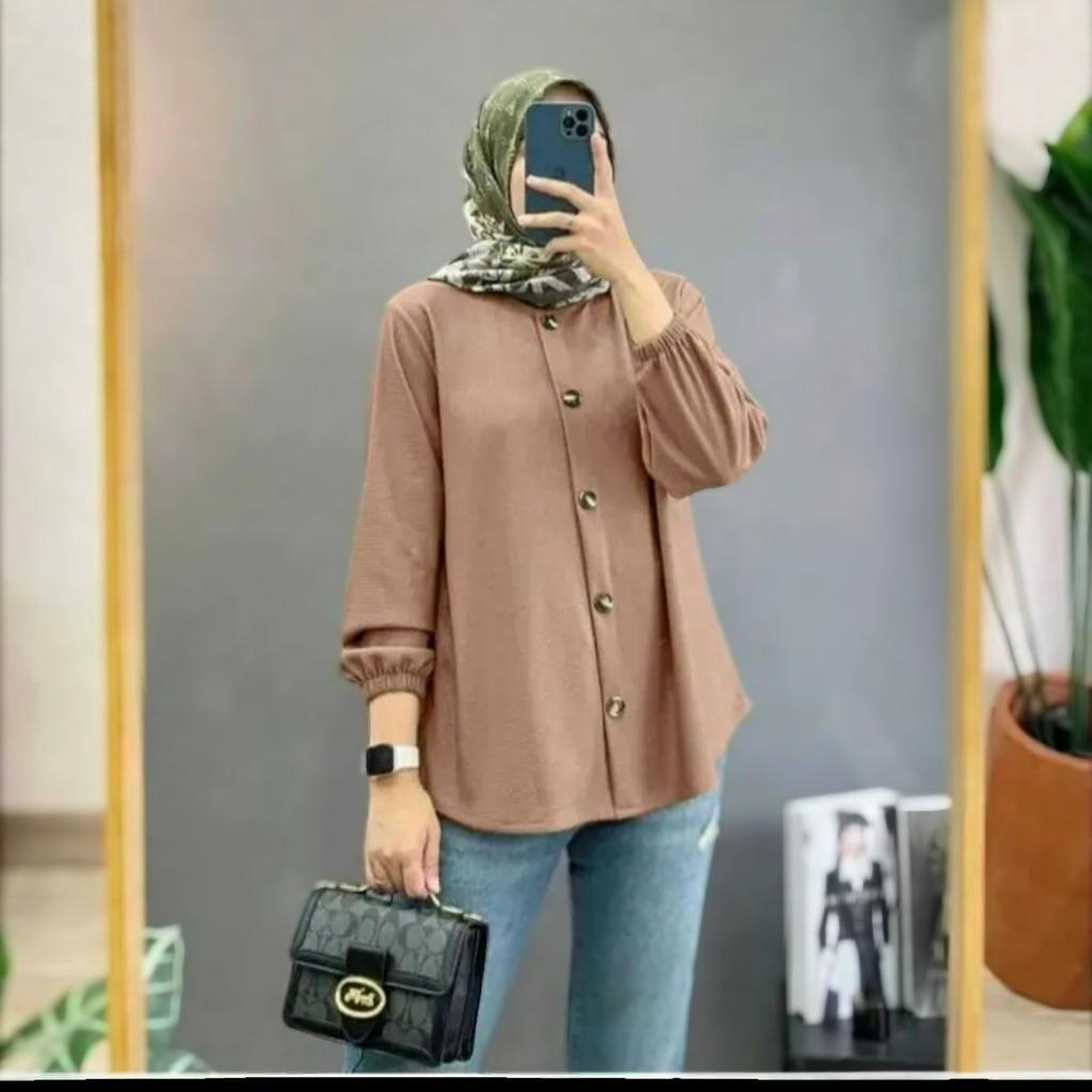 BLOUSE NAGITA BLOUSE CRINKLE AIRFLOW TERBARU 2023 KEKINIAN MOTIP POLOS LENGAN PANJANG UKURAN JUMBO SIZE S M L XL XXL XXXL 5XL LD 140