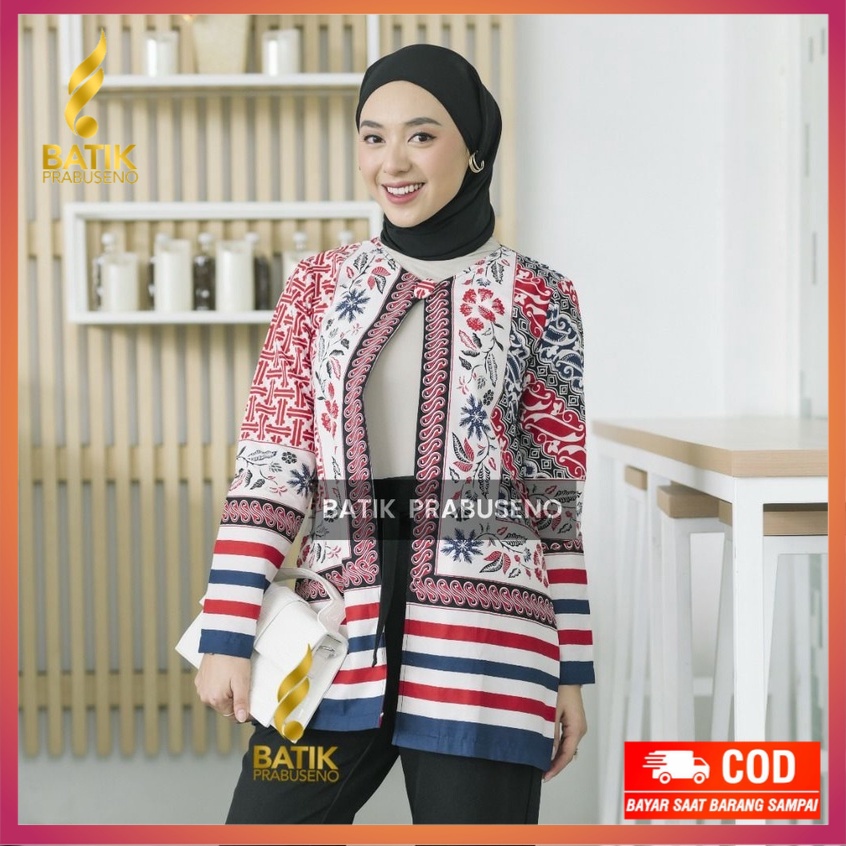 NAGITA Tunik Batik Wanita Prabuseno Modern  Lengan Panjang Katun Lapis Furing Modern Kerja Kantoran 