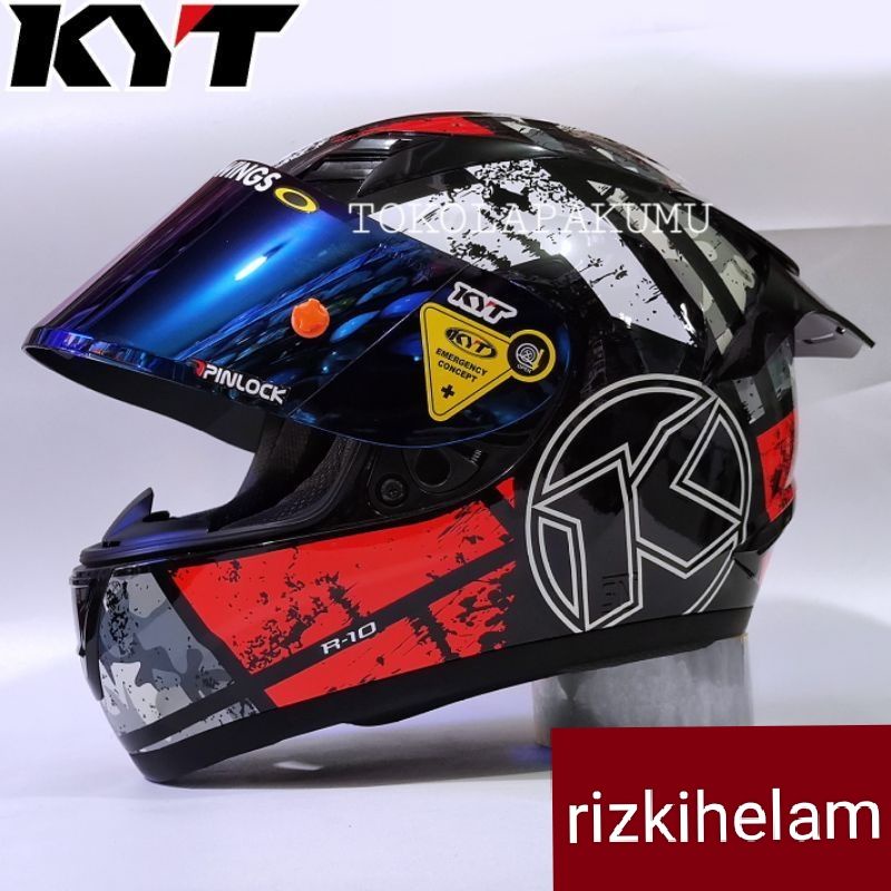 helm full face kyt r10 paket ganteng pull-Aqua red