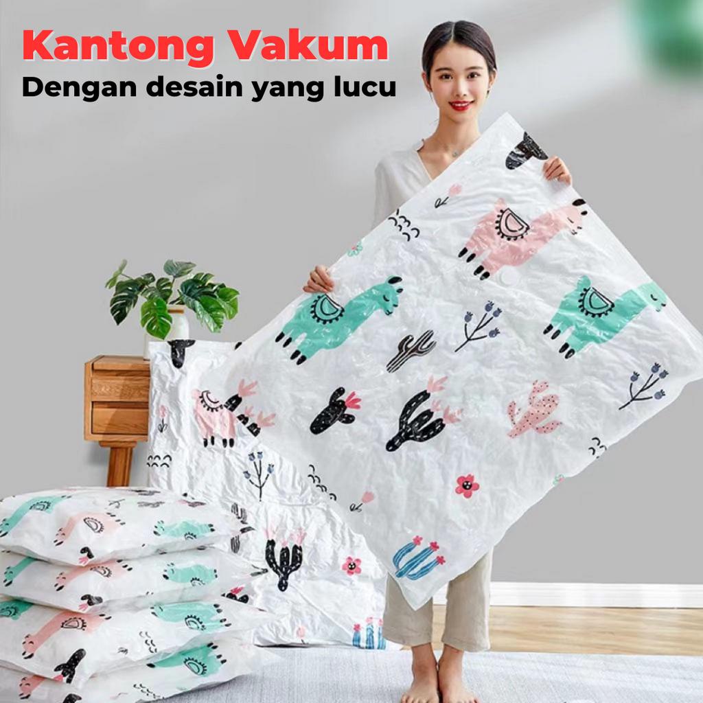 JAVASHOP Kantong Plastik Vakum Desain Lucu Anti Air/Vakum Kantong Pakaian Vacum Baju Laundry Travel Bag