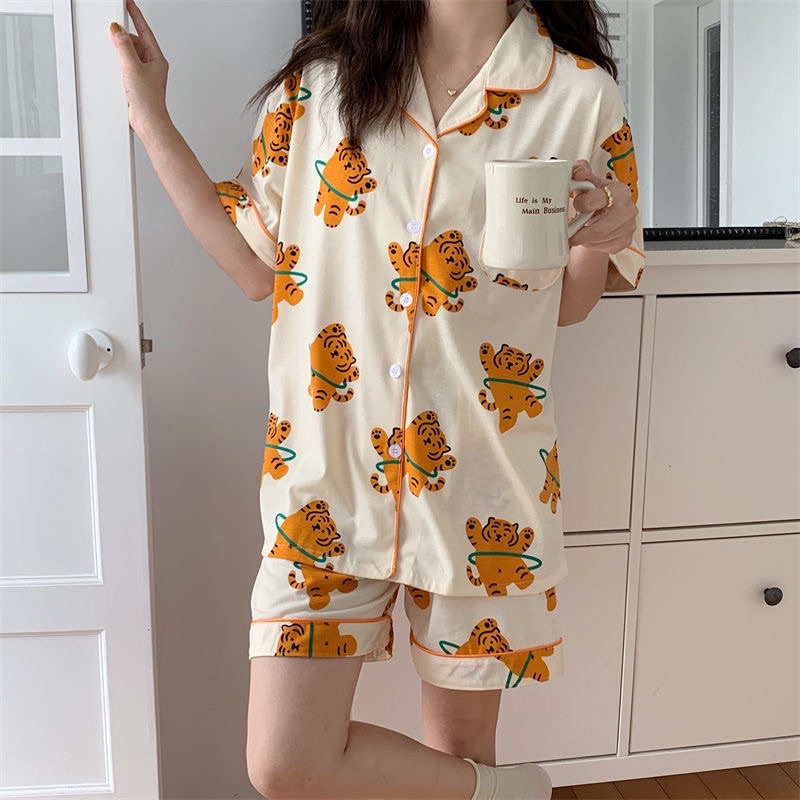 [READY STOCK] HORANGHAE TIGER PAJAMA piyama tidur lengan celana panjang kerah kpop treasure gaya model wanita korea lucu motif binatang harimau seventeen hoshi be the sun